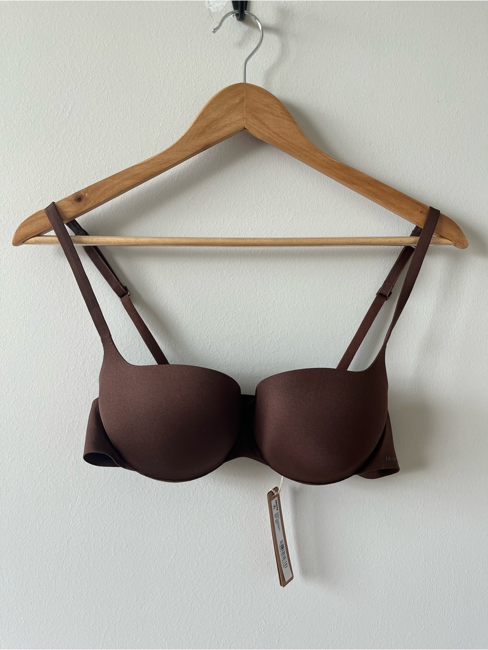 SKIMS Chocolate Brown Smooth Padded Bra with Adjustable Straps